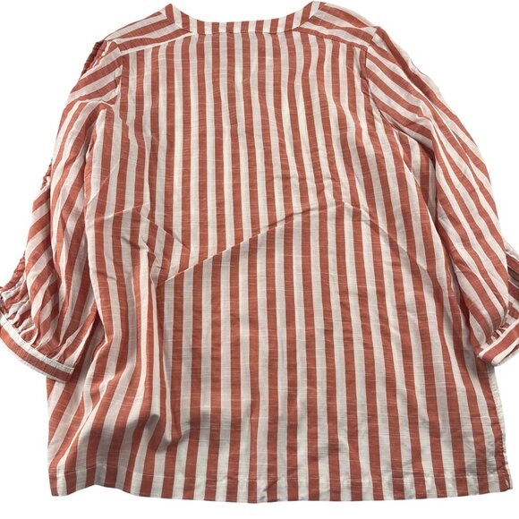 Cato Womens Striped Button-Front Blouse Large Orange White 3/4 Sleeves Pullover - Picture 5 of 5
